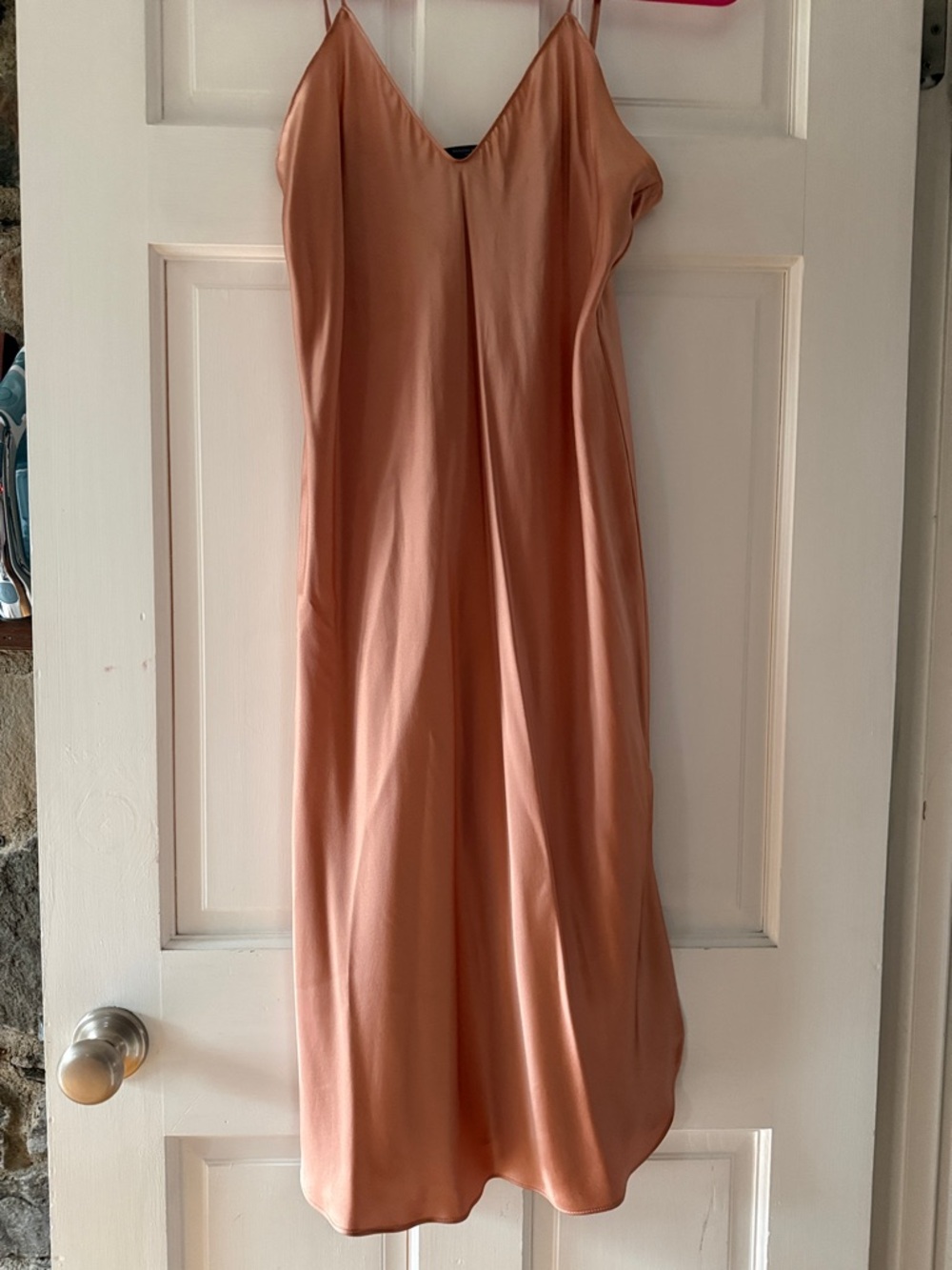 Banana Republic 100% Satin Silk Slip Midi Dress in Blush Peach